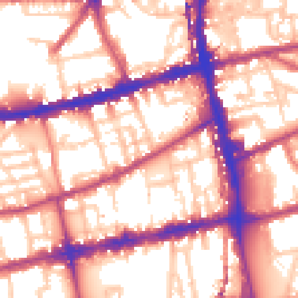 Daytime road noise heatmap for E2 6QG