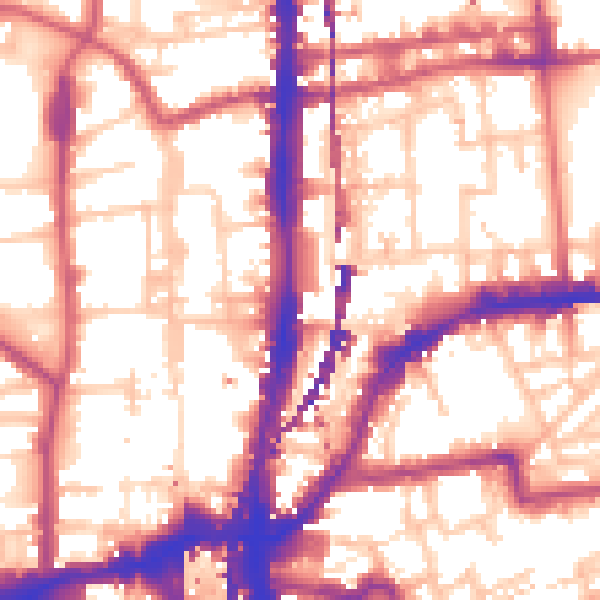 Daytime road noise heatmap for E2 8DY