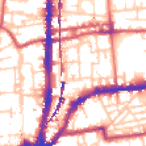 Daytime road noise heatmap for E2 8EW