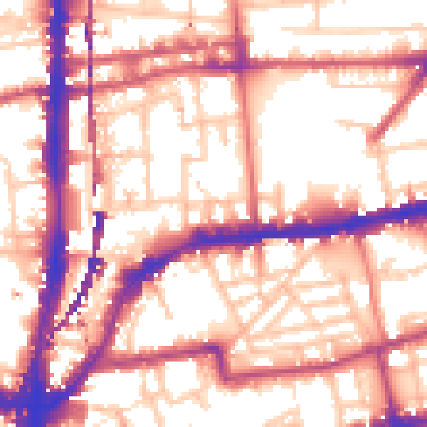 Daytime road noise heatmap for E2 8JU