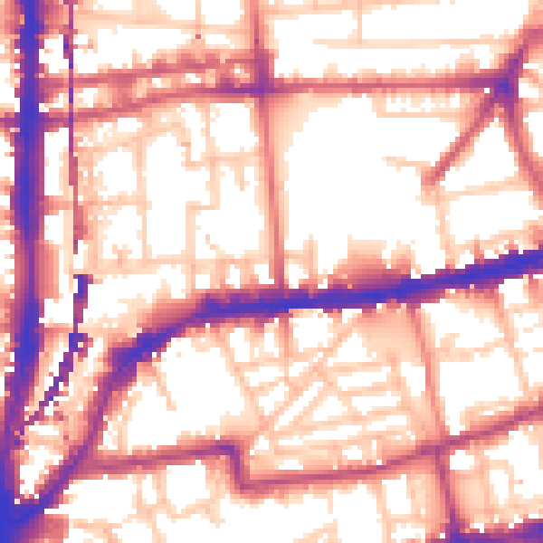 Daytime road noise heatmap for E2 8NP