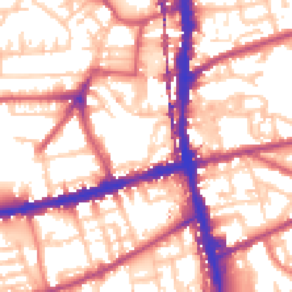 Daytime road noise heatmap for E2 9DT