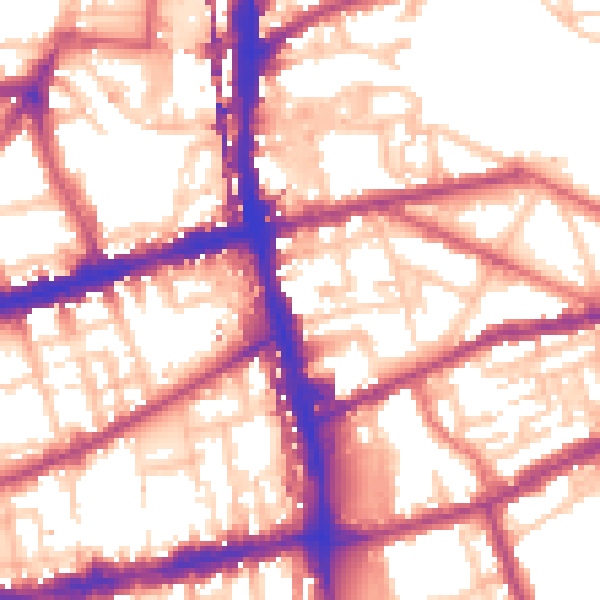 Daytime road noise heatmap for E2 9NL
