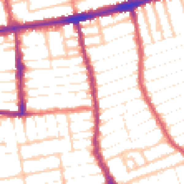 Daytime road noise heatmap for E7 8JQ