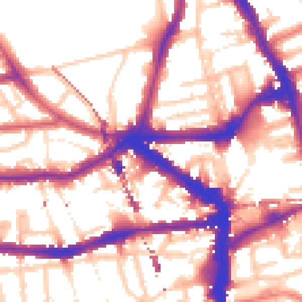 Daytime road noise heatmap for E8 1JD