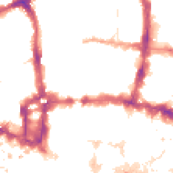 Night-time road noise heatmap for EC2Y 5AG