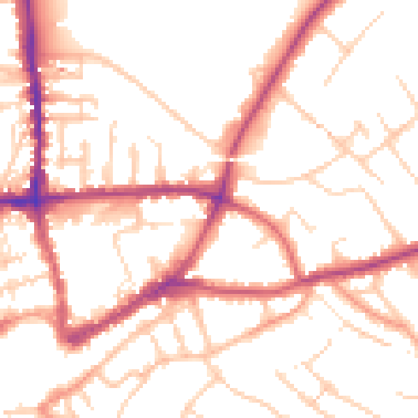 Daytime road noise heatmap for GU1 2AA