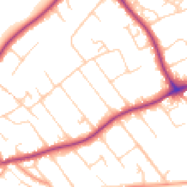 Daytime road noise heatmap for GU1 2JG