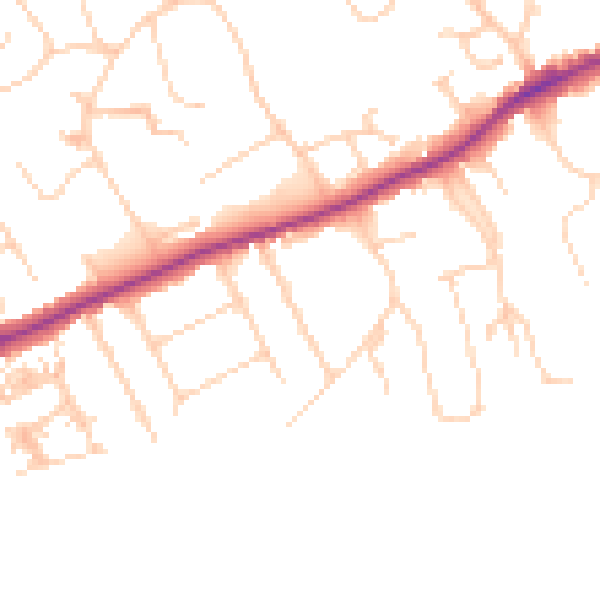 Daytime road noise heatmap for GU1 2QQ
