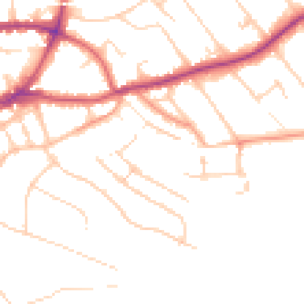 Daytime road noise heatmap for GU1 3JP