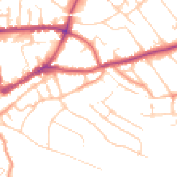 Daytime road noise heatmap for GU1 3NJ