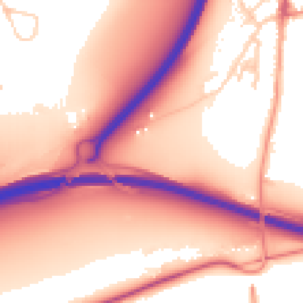 Daytime road noise heatmap for GU10 1GG