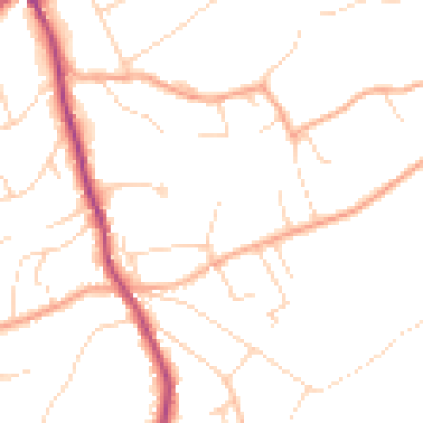 Daytime road noise heatmap for GU10 3QP