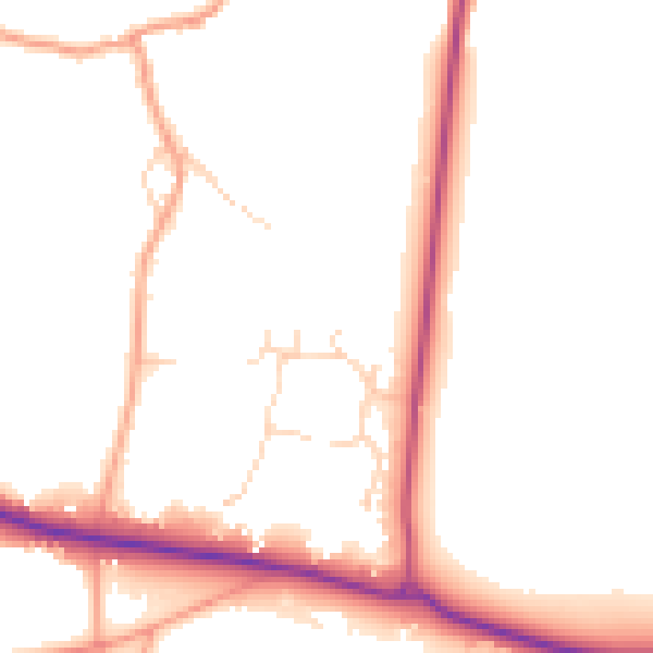 Daytime road noise heatmap for GU10 5TG