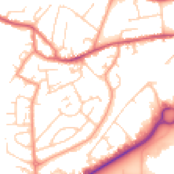Daytime road noise heatmap for GU14 0AJ