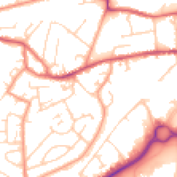 Daytime road noise heatmap for GU14 0AQ