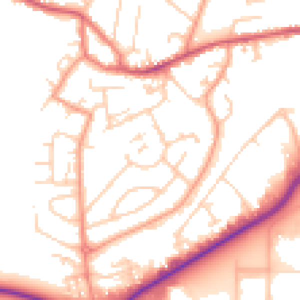 Daytime road noise heatmap for GU14 0AW