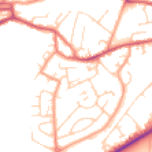 Daytime road noise heatmap for GU14 0AZ