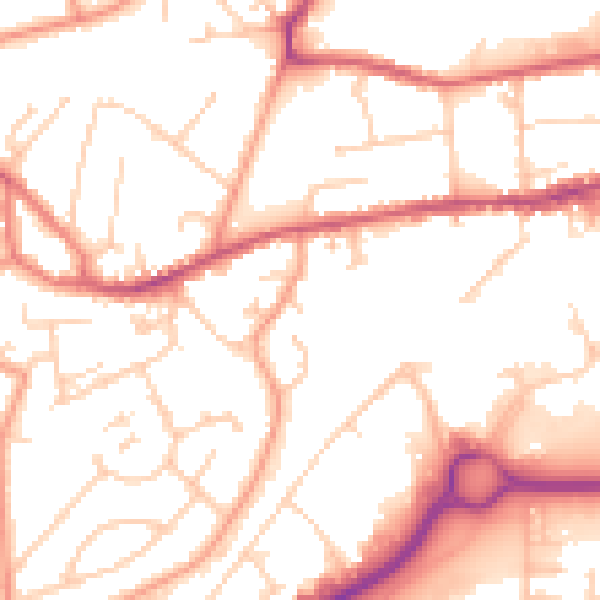 Daytime road noise heatmap for GU14 0BB
