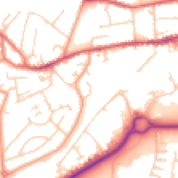 Daytime road noise heatmap for GU14 0BE