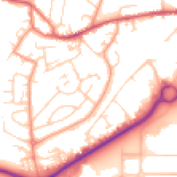 Daytime road noise heatmap for GU14 0BJ