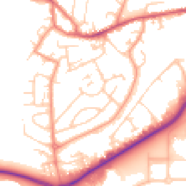 Daytime road noise heatmap for GU14 0BL