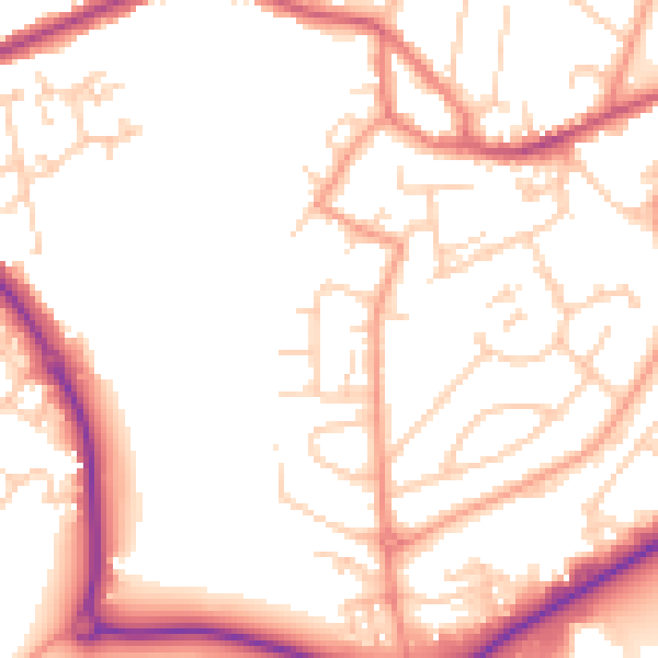 Daytime road noise heatmap for GU14 0BT