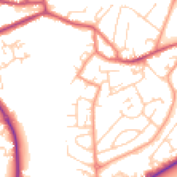 Daytime road noise heatmap for GU14 0BY