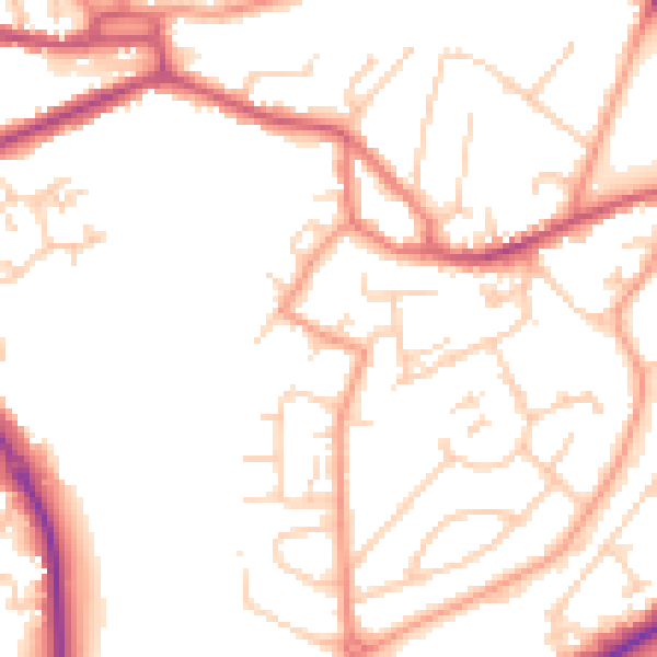 Daytime road noise heatmap for GU14 0BZ