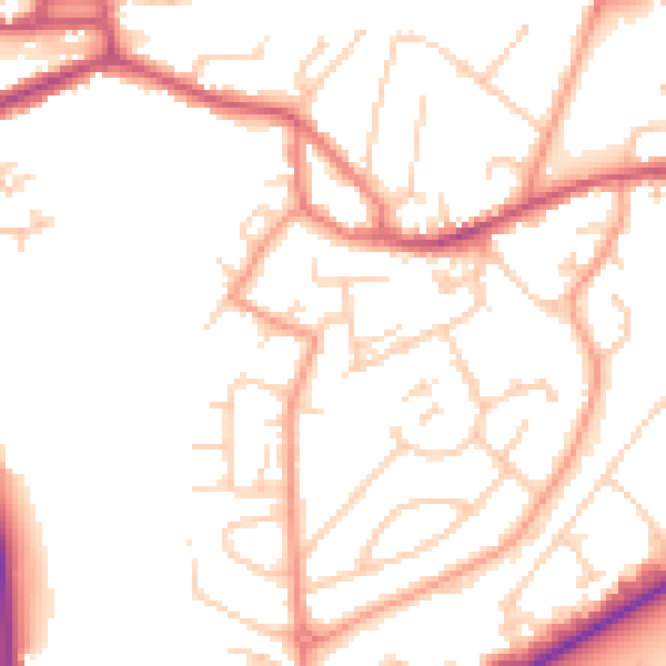 Daytime road noise heatmap for GU14 0DB