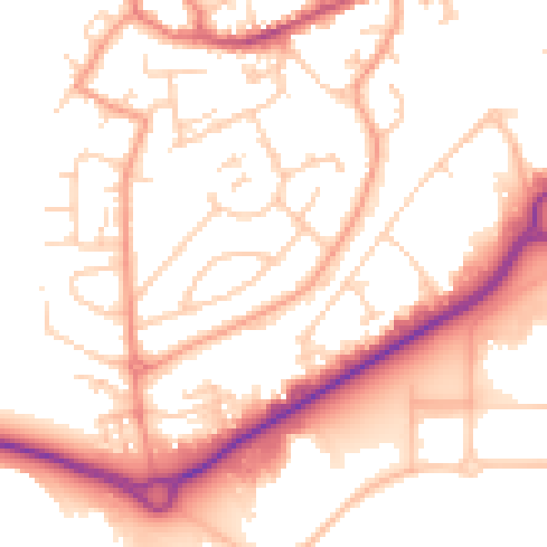 Daytime road noise heatmap for GU14 0DJ