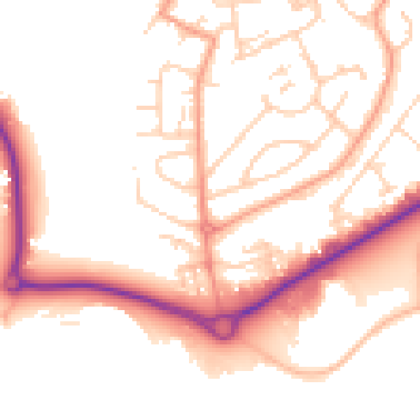 Daytime road noise heatmap for GU14 0DN