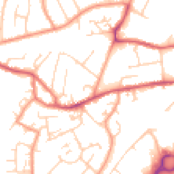 Daytime road noise heatmap for GU14 0DY