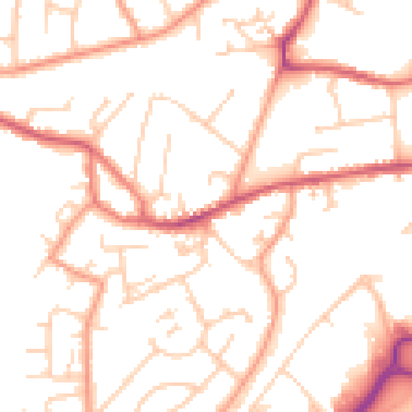 Daytime road noise heatmap for GU14 0EN