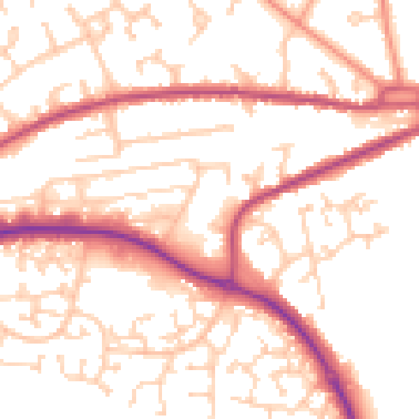 Daytime road noise heatmap for GU14 0FJ