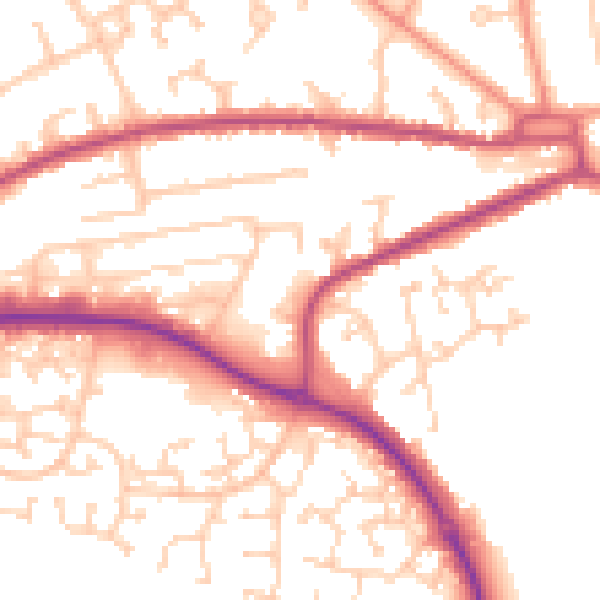 Daytime road noise heatmap for GU14 0FW