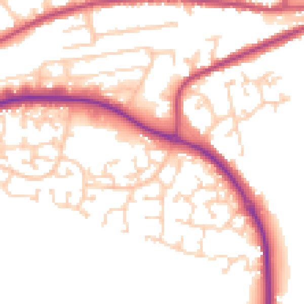 Daytime road noise heatmap for GU14 0PB