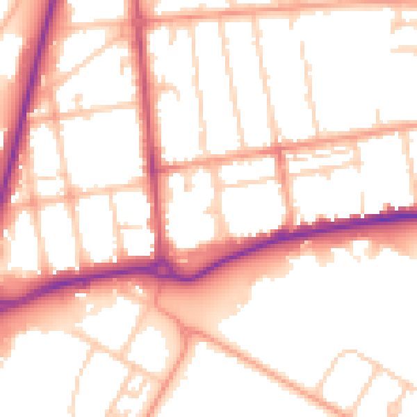 Daytime road noise heatmap for GU14 6EN