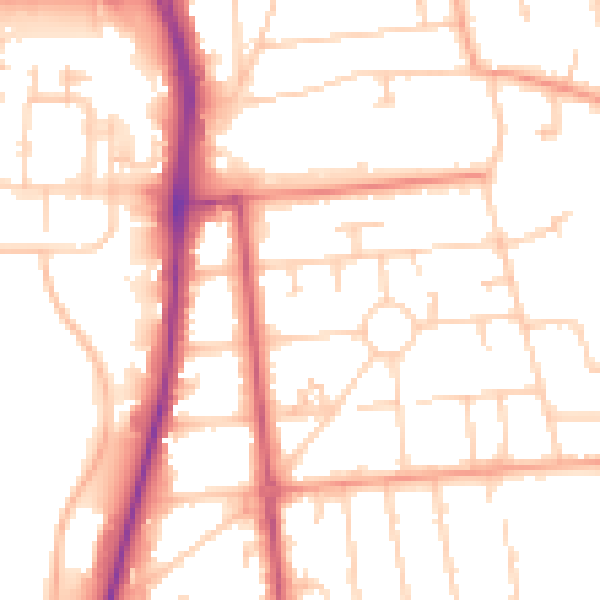 Daytime road noise heatmap for GU14 6SS
