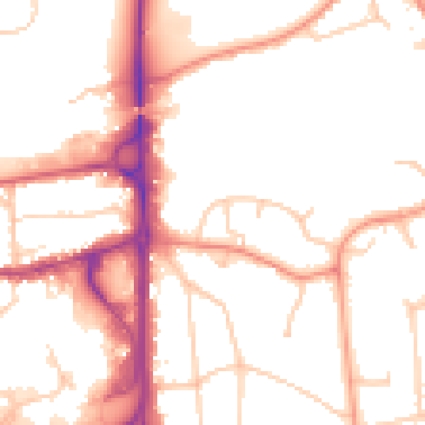 Daytime road noise heatmap for GU14 7DA