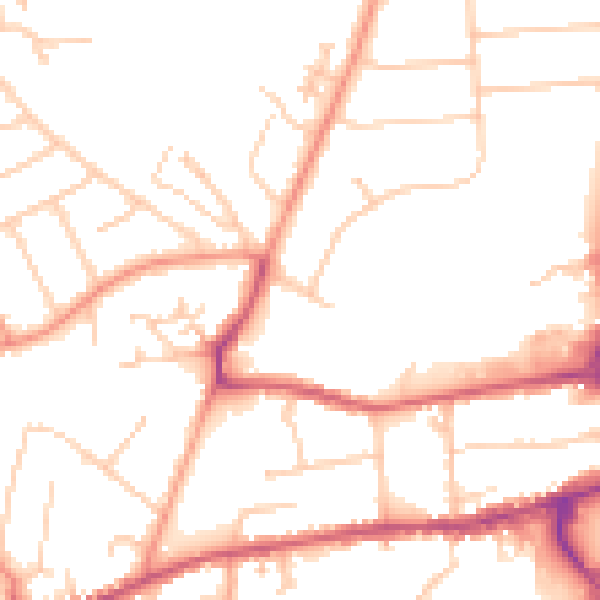 Daytime road noise heatmap for GU14 8NY