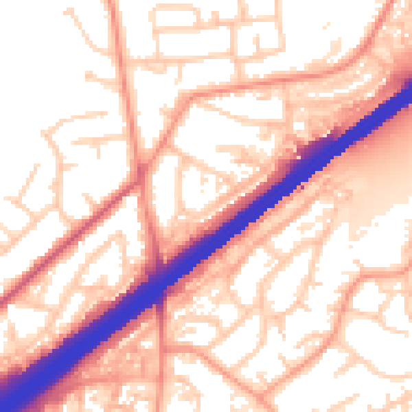 Daytime road noise heatmap for GU14 9AE