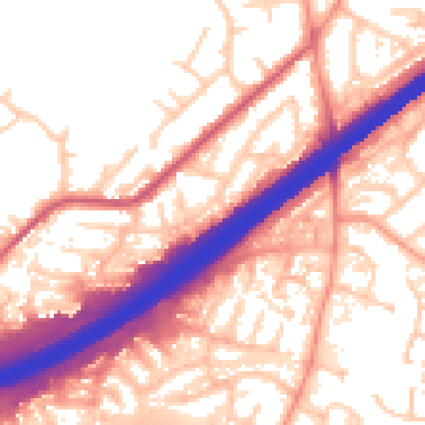 Daytime road noise heatmap for GU14 9HX