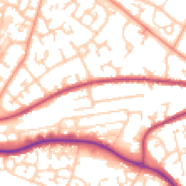 Daytime road noise heatmap for GU14 9SE