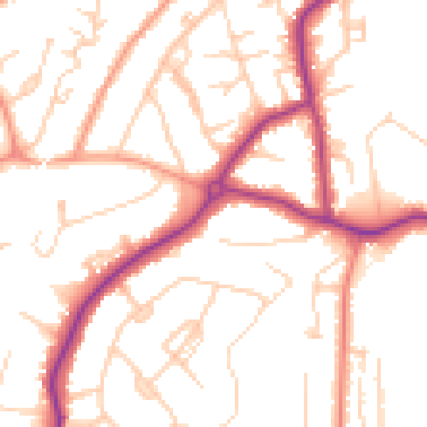 Daytime road noise heatmap for GU22 0AQ