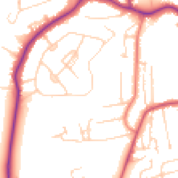 Daytime road noise heatmap for GU22 0BN
