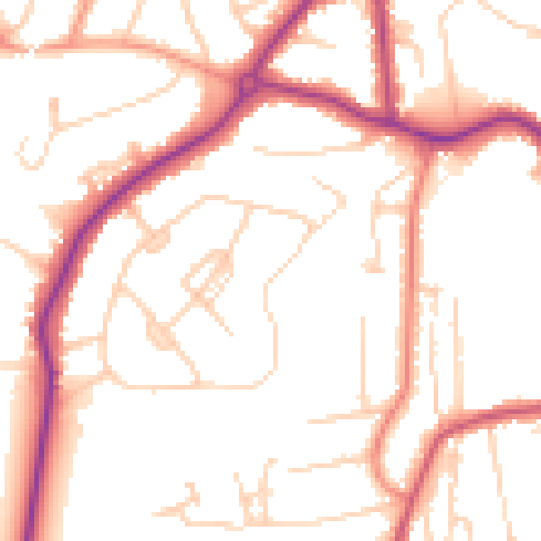 Daytime road noise heatmap for GU22 0BW