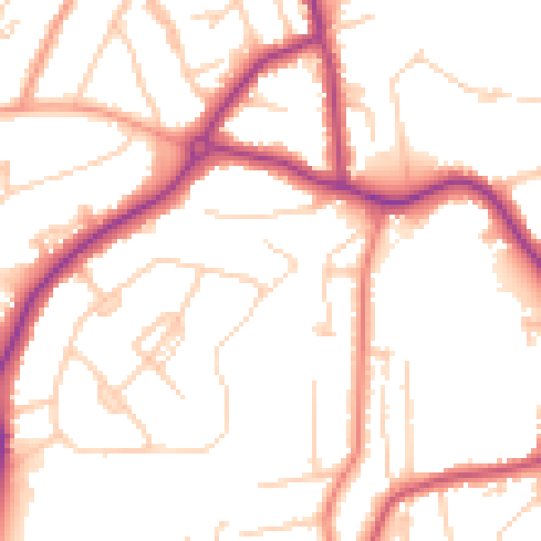 Daytime road noise heatmap for GU22 0BZ
