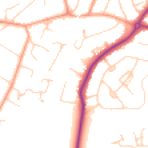 Daytime road noise heatmap for GU22 0DF
