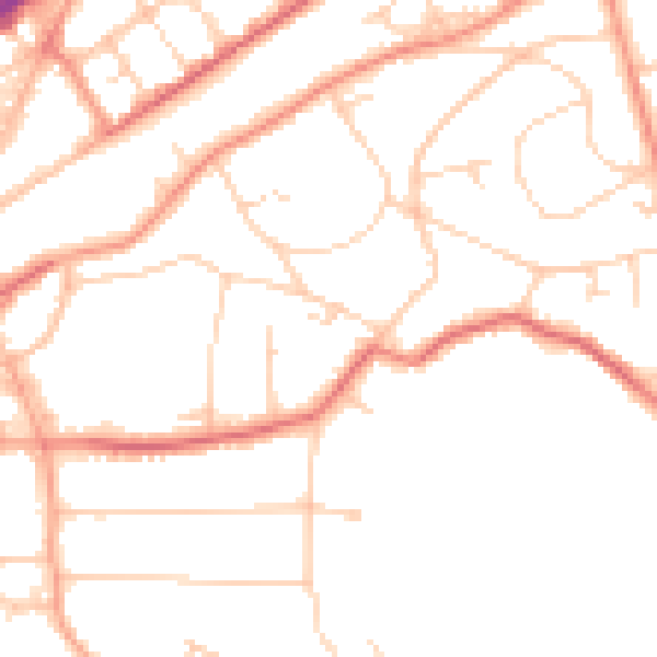 Daytime road noise heatmap for GU22 7DJ